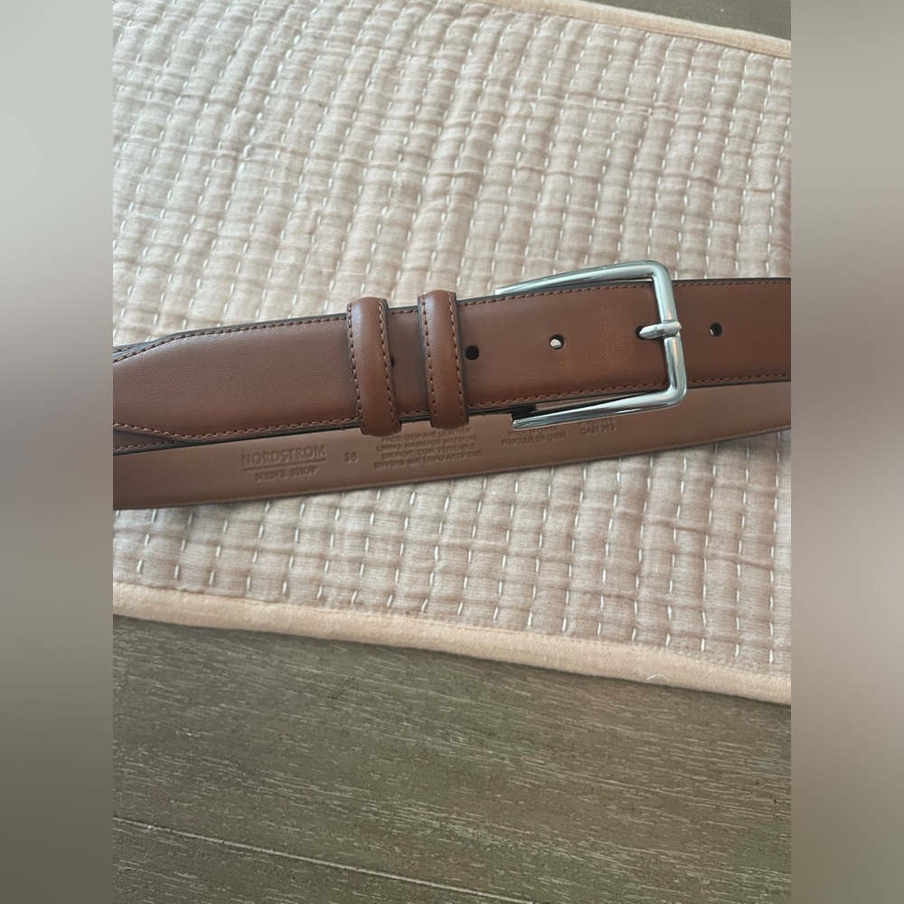 NORDSTROM Mercer Leather Belt Cognac 36